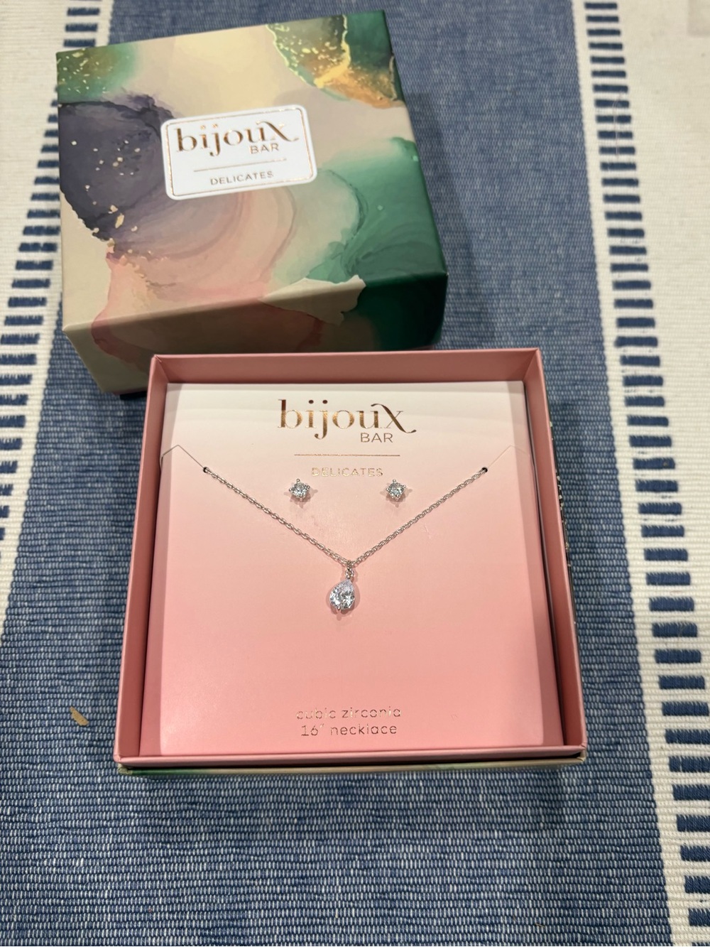Teardrop Cubic Zirconia Necklace & Stud Set - Silver - Picture 2 of 5